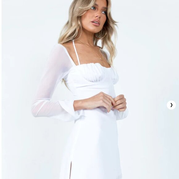 Dyer White Sheer Sleeve Mini Dress D07 - Picture 5 of 12